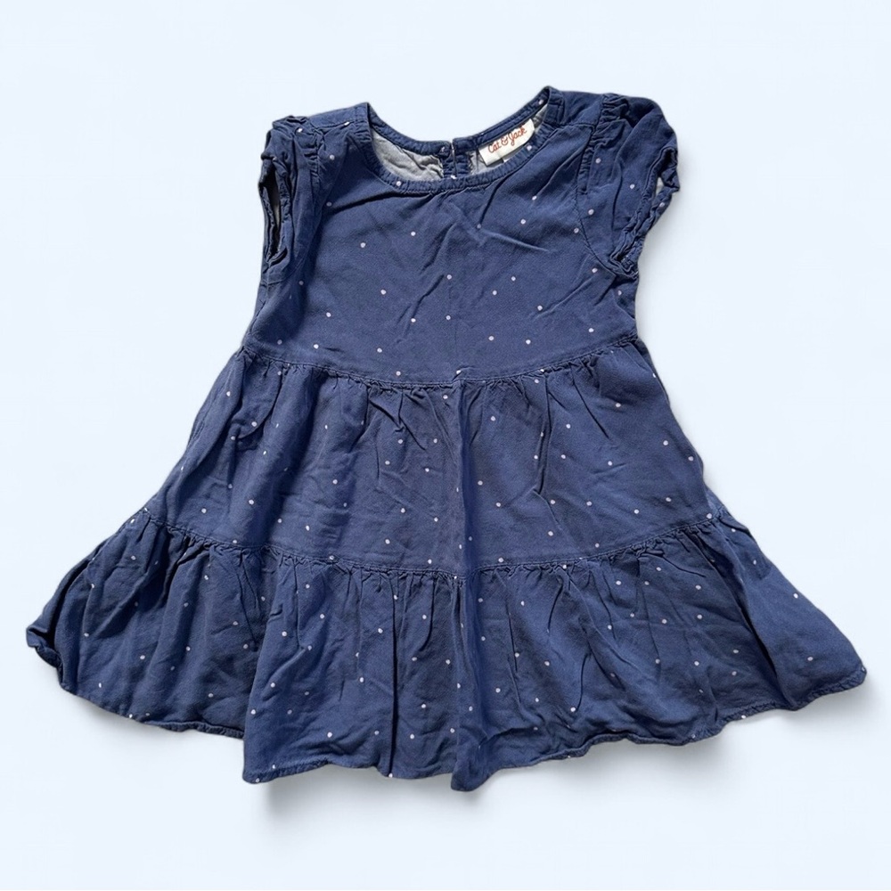 Cat & Jack Polka Dot Tiered Dress in Blue Girls Size 3T